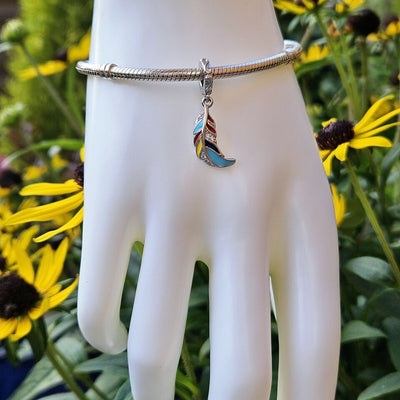 Multicoloured Feather Dangle Charm - bellissi