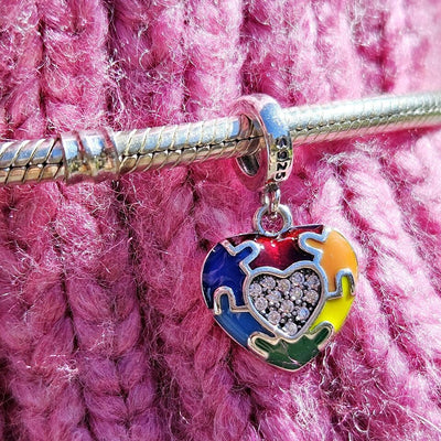 Multicoloured Puzzle Heart Dangle Charm - bellissi