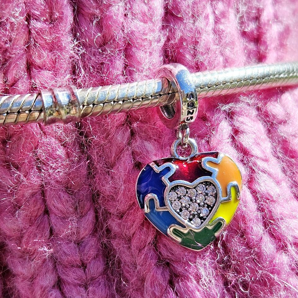 Multicoloured Puzzle Heart Dangle Charm - bellissi