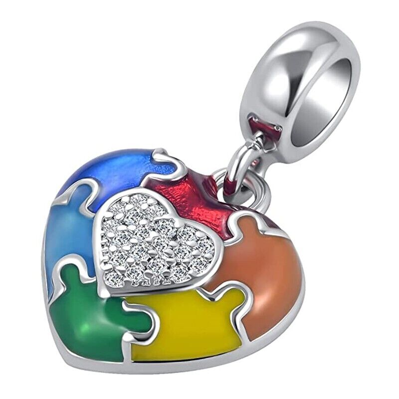 Multicoloured Puzzle Heart Dangle Charm - bellissi
