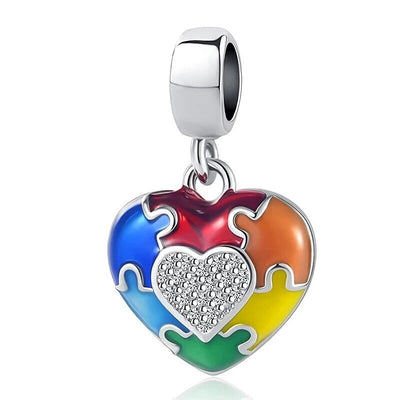 Multicoloured Puzzle Heart Dangle Charm - bellissi