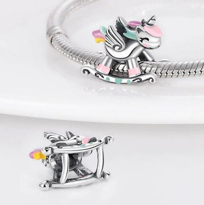 Multicoloured Rocking Unicorn Charm - bellissi