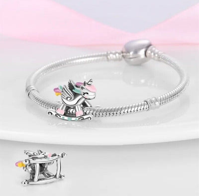 Multicoloured Rocking Unicorn Charm - bellissi