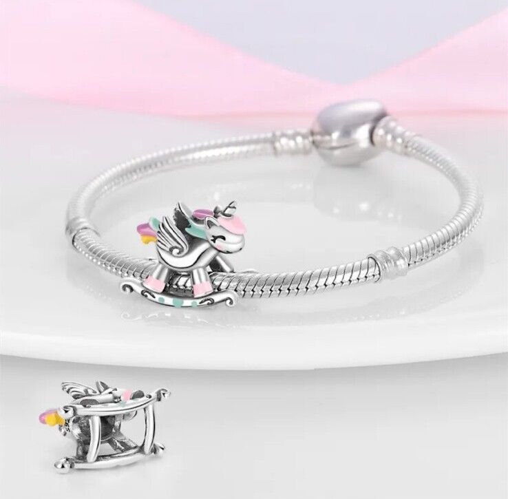 Multicoloured Rocking Unicorn Charm - bellissi