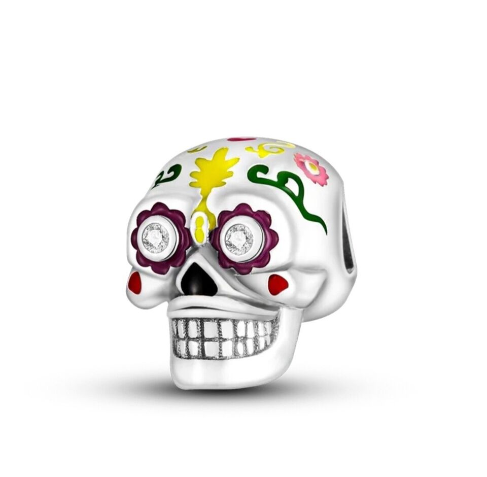 Multicoloured Skull Zirconia Eyes Bead Charm - bellissi