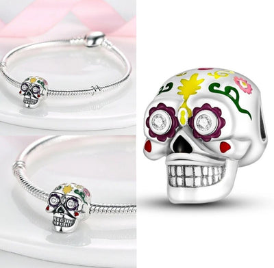 Multicoloured Skull Zirconia Eyes Bead Charm - bellissi