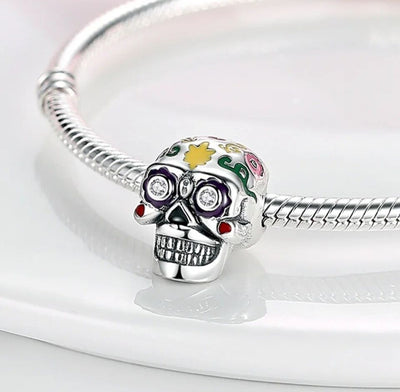 Multicoloured Skull Zirconia Eyes Bead Charm - bellissi