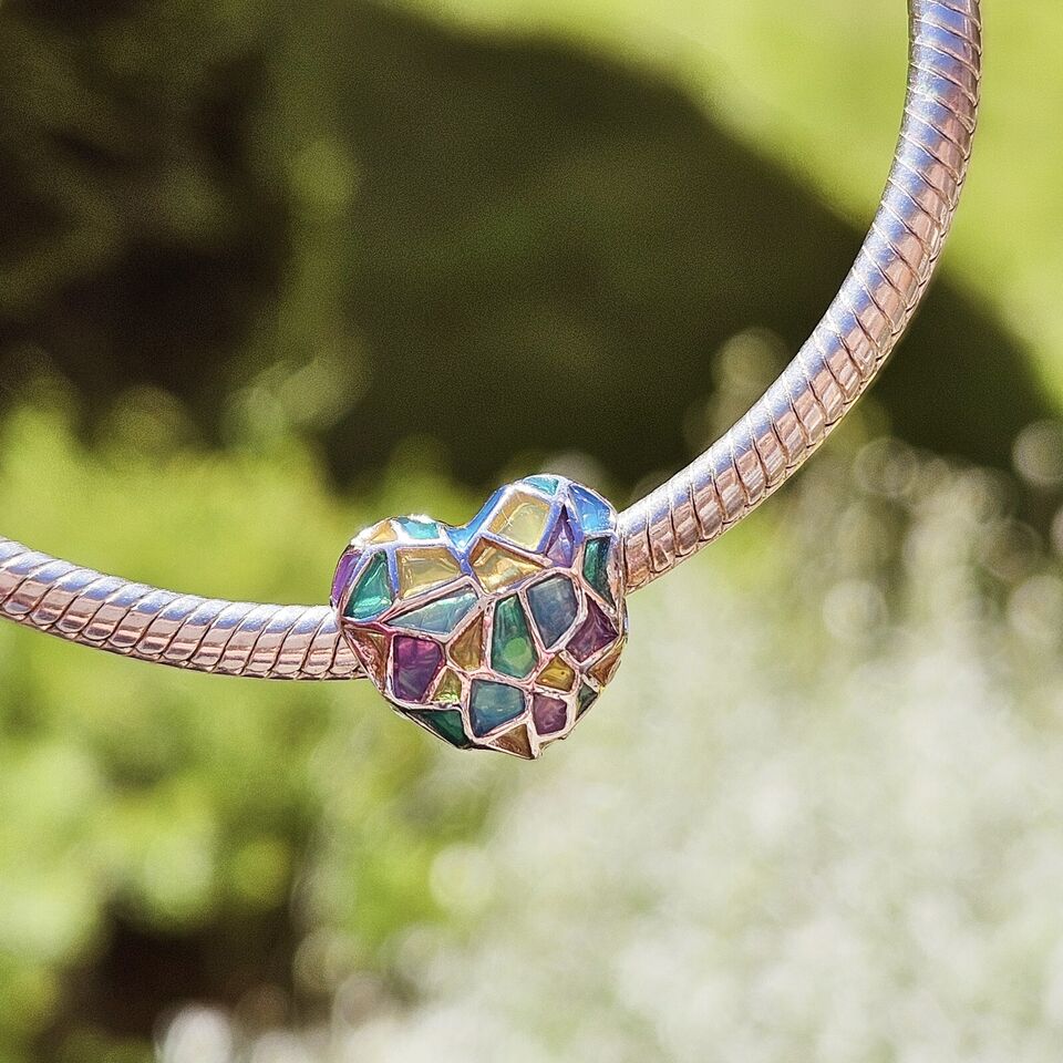 Multicoloured Stained Glass Heart Charm - bellissi