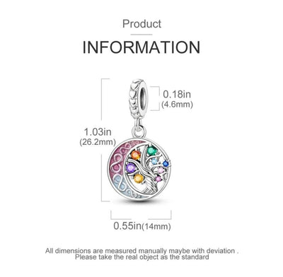 Multicoloured Tree Of Life & Moon Dangle Charm - bellissi