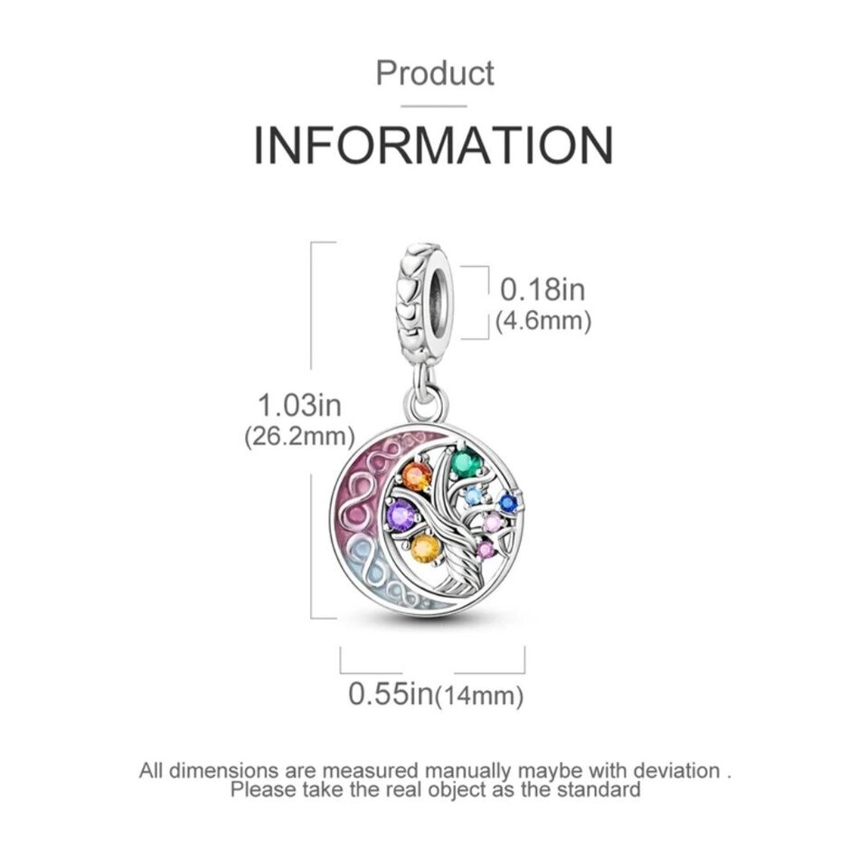 Multicoloured Tree Of Life & Moon Dangle Charm - bellissi