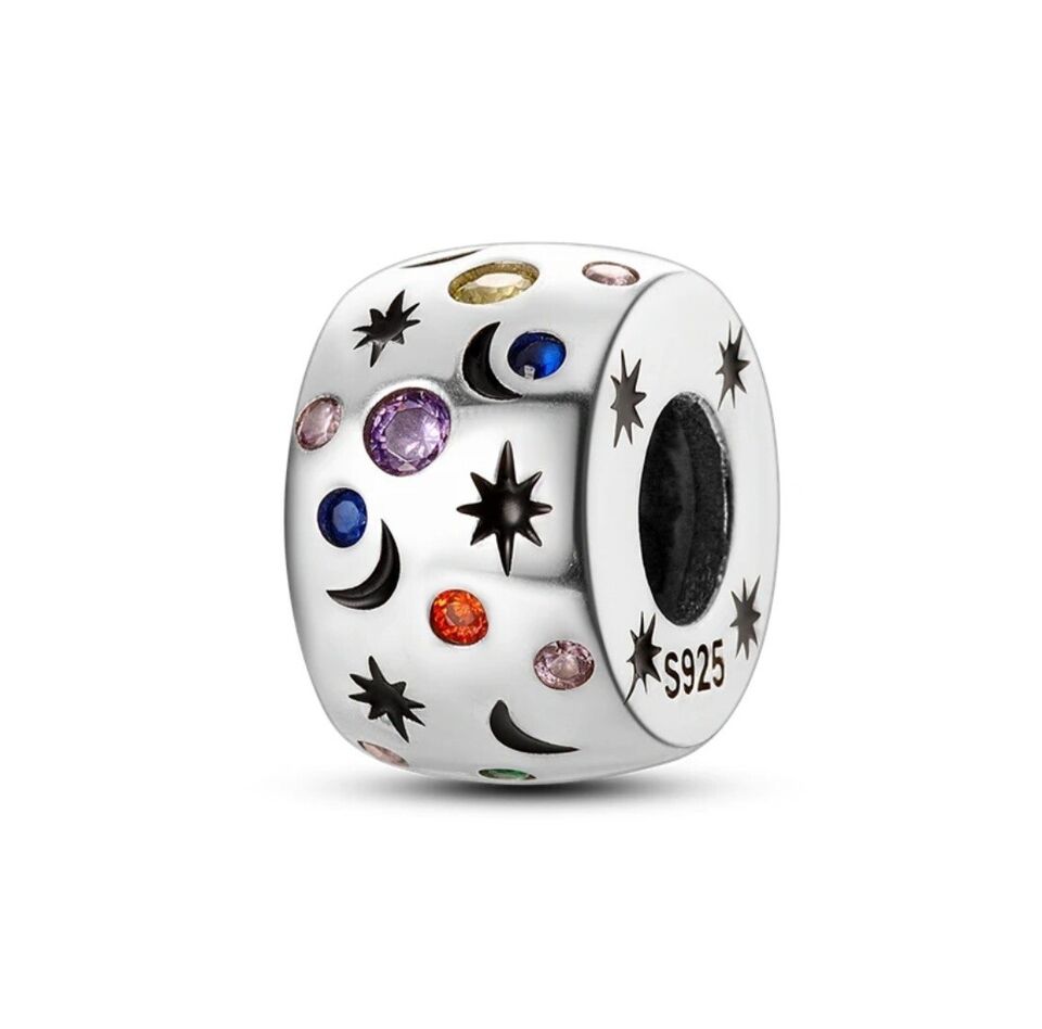 Multicoloured Zircon Moon Star Charm - bellissi