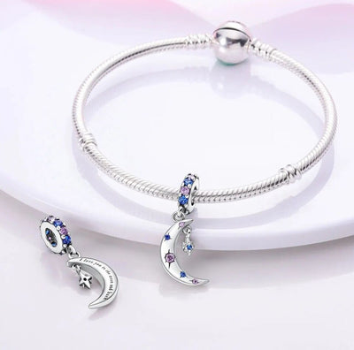 Multicoloured Zircon Moon Star Dangle Charm - bellissi