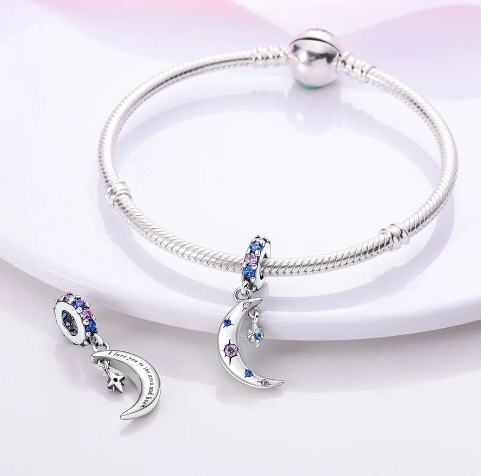 Multicoloured Zircon Moon Star Dangle Charm - bellissi