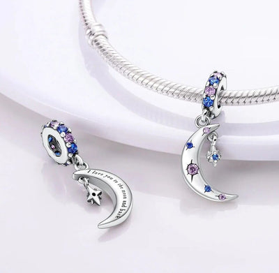 Multicoloured Zircon Moon Star Dangle Charm - bellissi