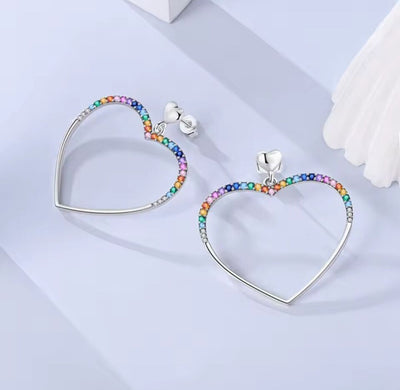 Multicoloured Zirconia Heart Dangle Stud Earrings - bellissi