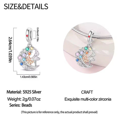 Mum and Daughter Rainbow Moon Charm 925 Sterling Silver - bellissi