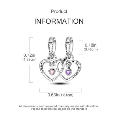 Mum & Daughter Hearts Dangle Charm - bellissi