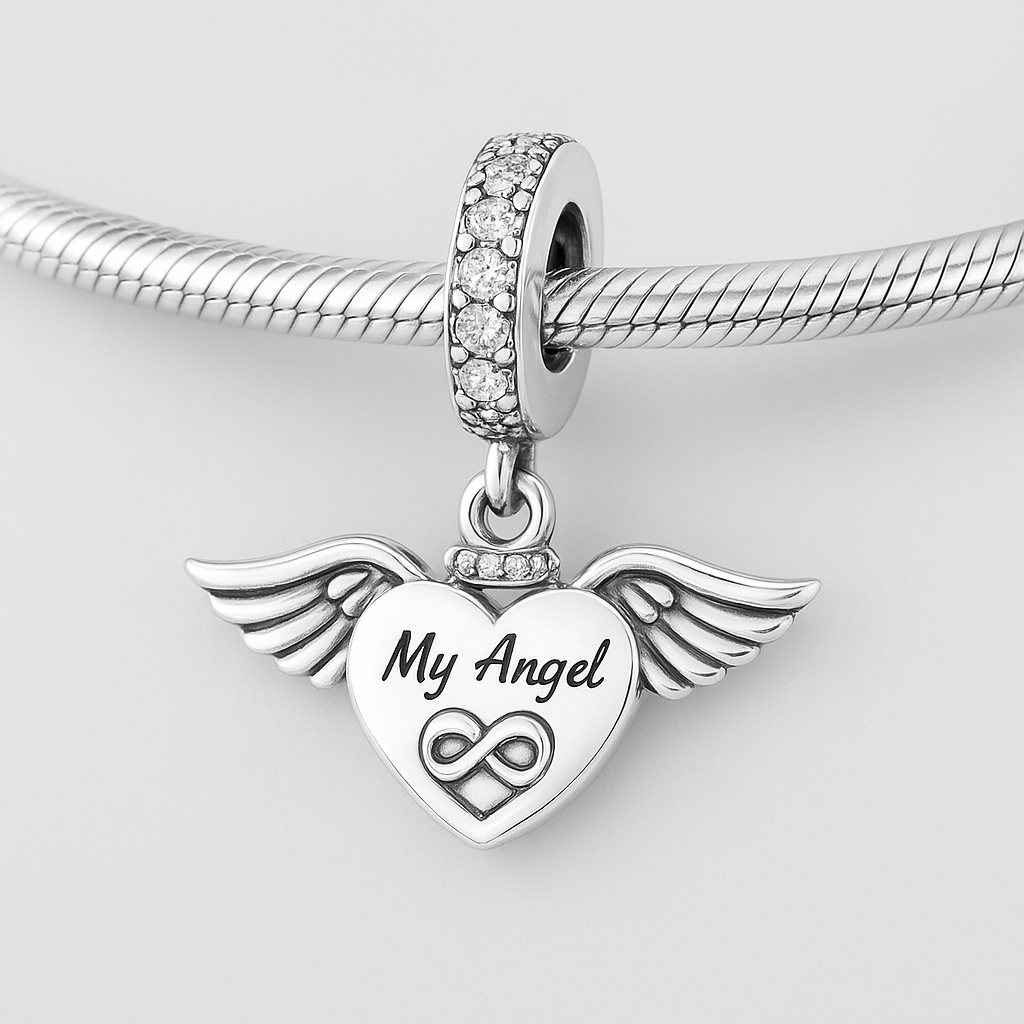 “My Angel” Heart Wings Dangle Charm - bellissi