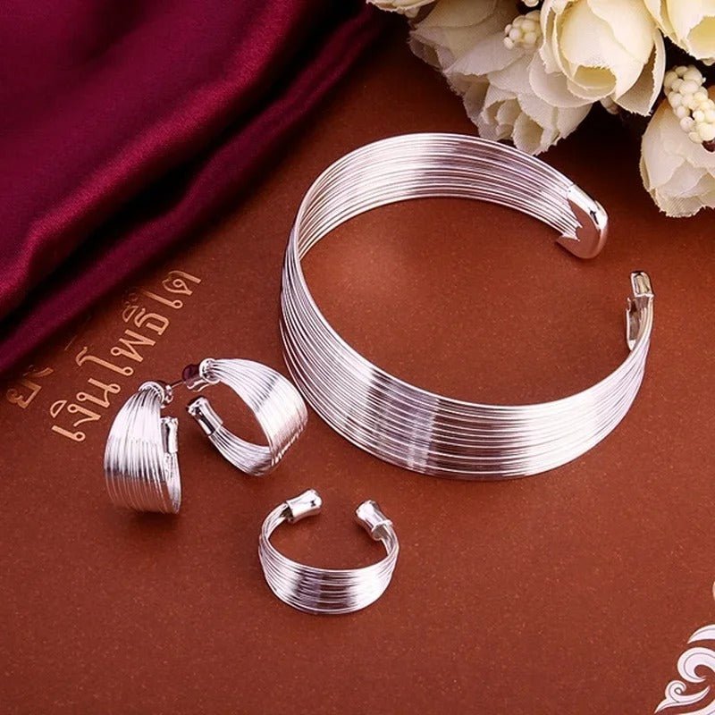 Open cute bangle bracelet earrings ring Set - bellissi