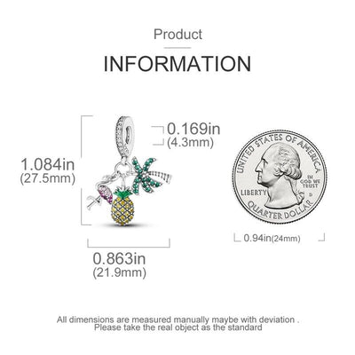 Palm Tree Pinaple Flamingo Dangle Charm - bellissi