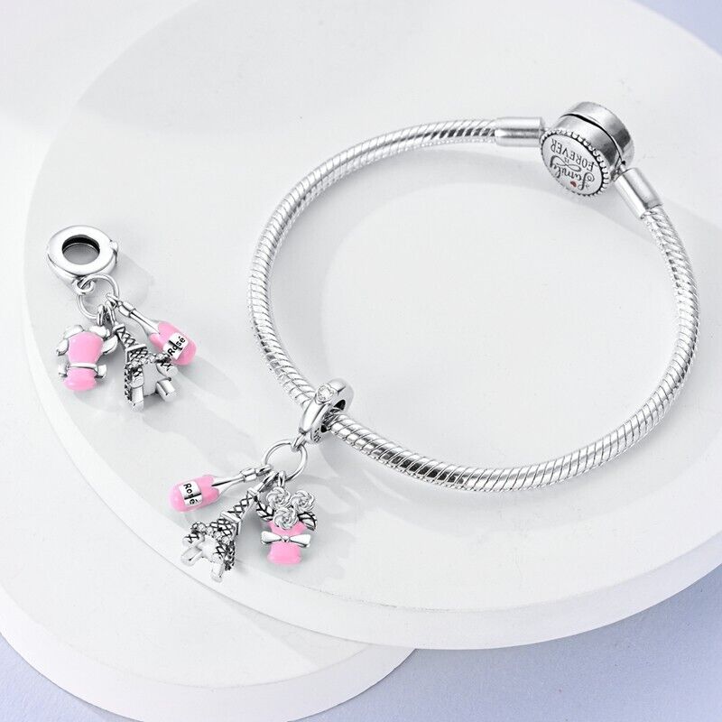 Paris Eiffel Tower Wine & Flowers Dangle Charm - bellissi