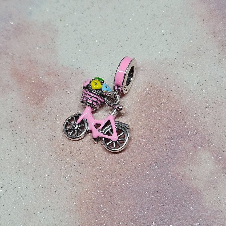 Pink Bike With Flowers Charm - bellissi