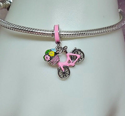 Pink Bike With Flowers Charm - bellissi
