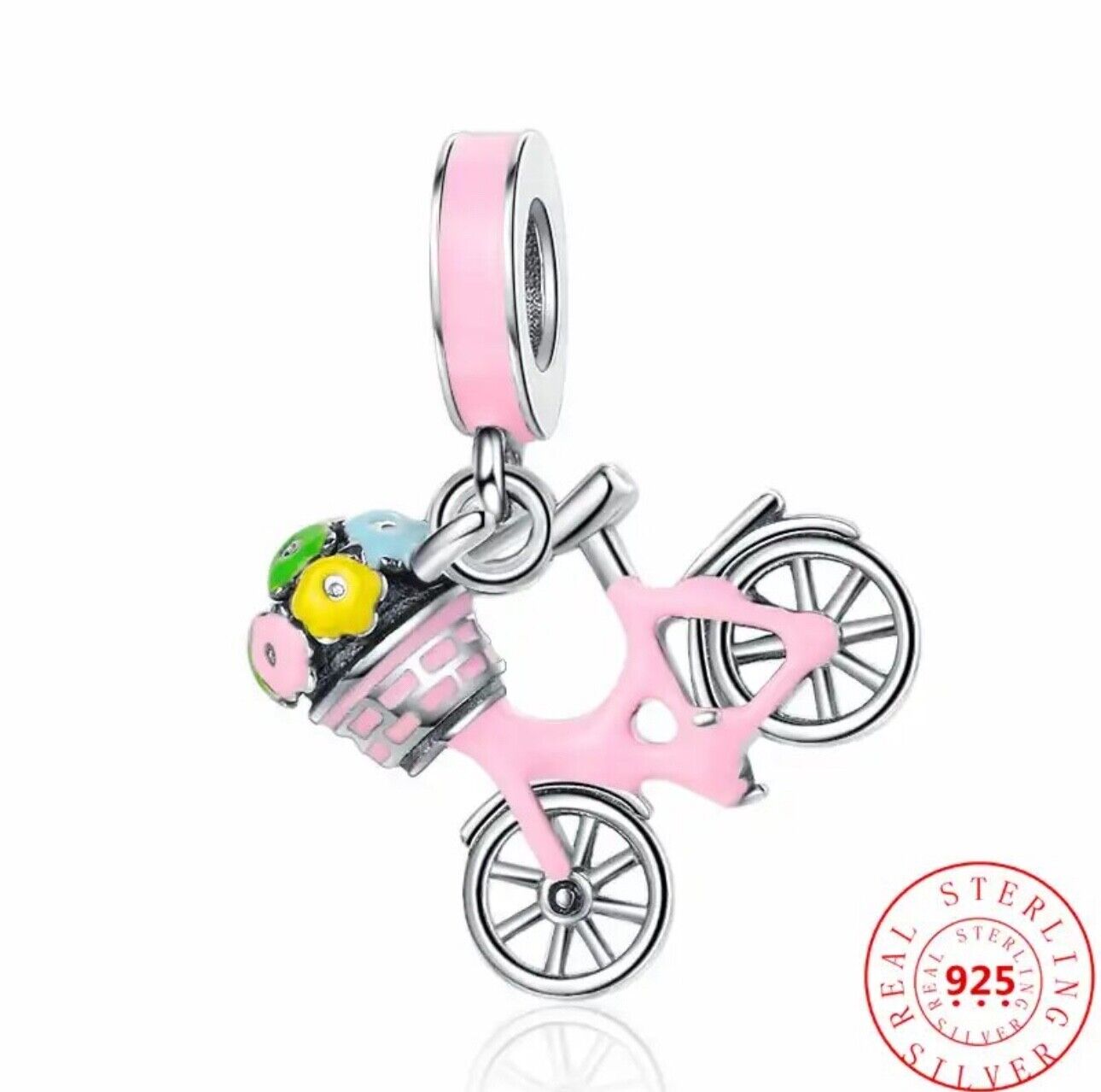 Pink Bike With Flowers Charm - bellissi