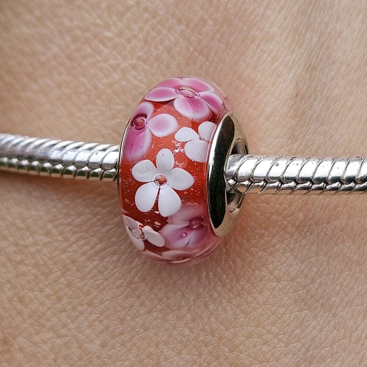 Pink Blossom Murano Glass Charm - bellissi