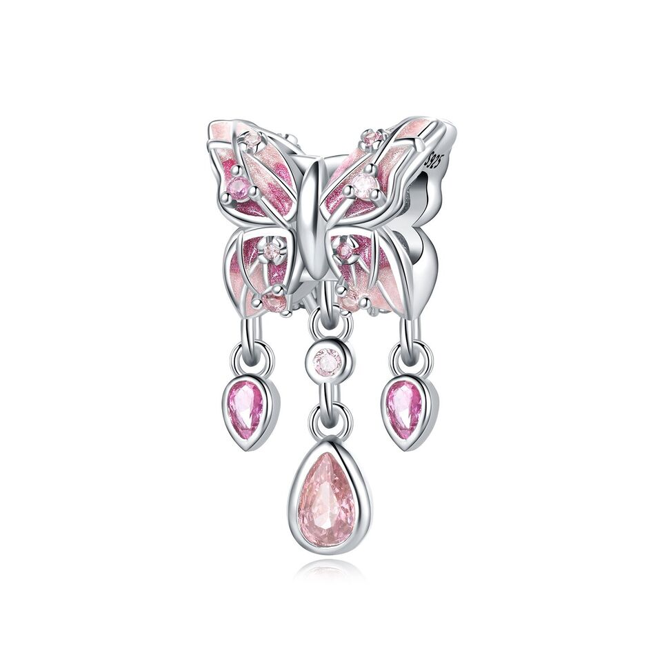 Pink Butterfly Dangle Zirconia Charm - bellissi
