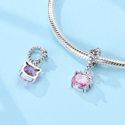 Pink Cat Paw Dangle Charm with Cubic Zirconia - bellissi