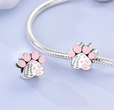 Pink Friends Forever Dog Cat Paw Print Charm - bellissi