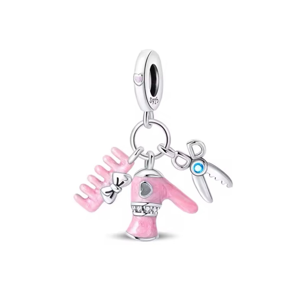Pink Hairdryer, Comb & Scissors Dangle Charm - bellissi