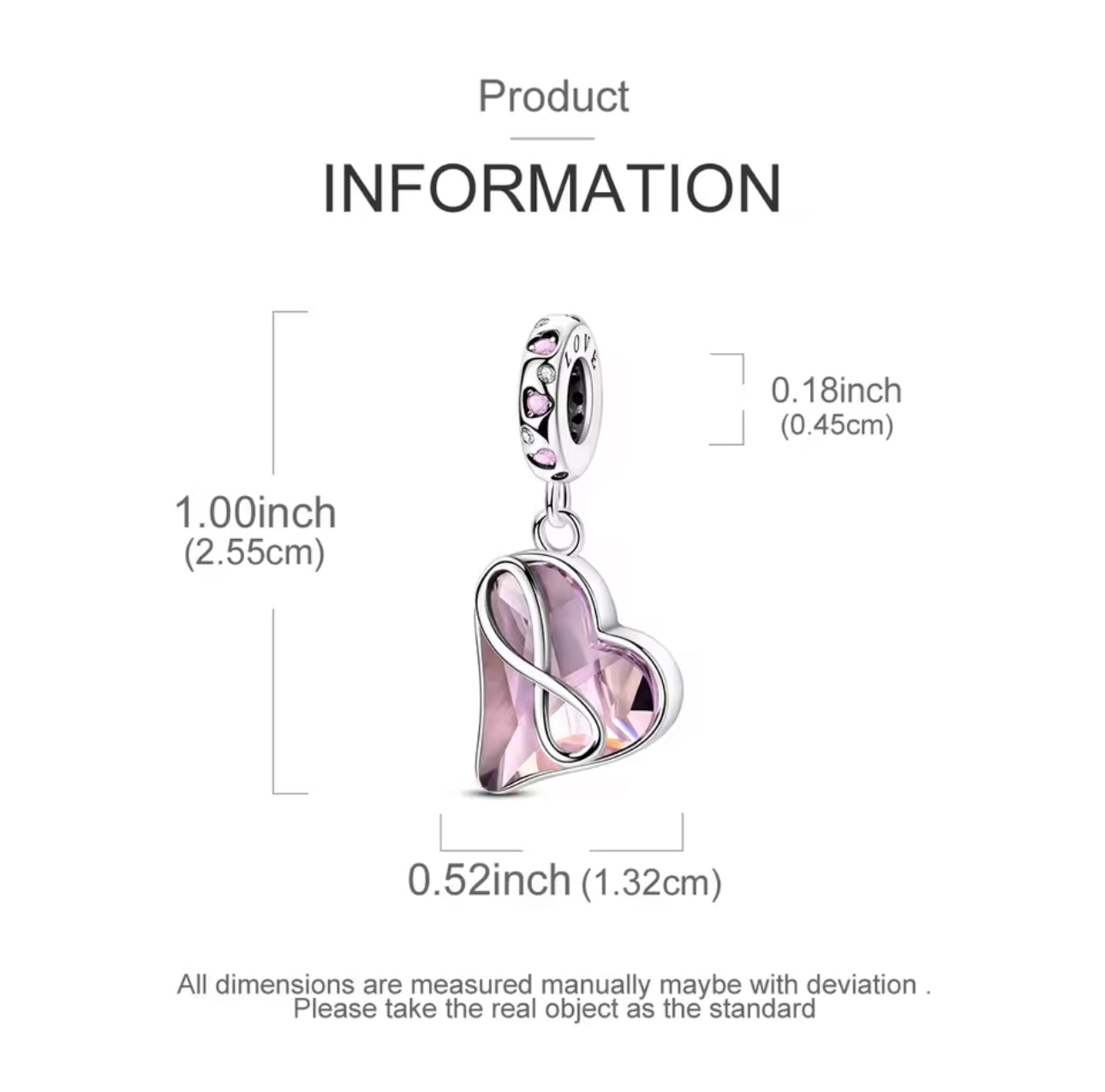 Pink Heart Infinity Dangle Charm - bellissi