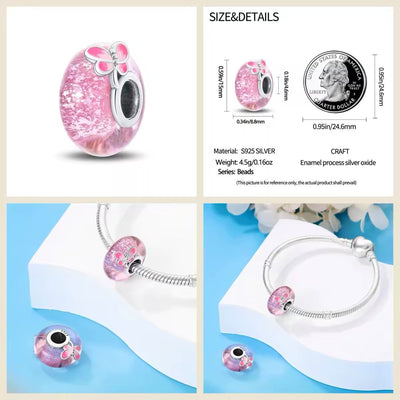 Pink Murano Glass with Butterfly Charm - bellissi