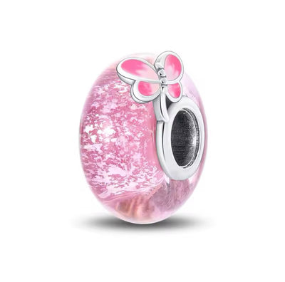 Pink Murano Glass with Butterfly Charm - bellissi