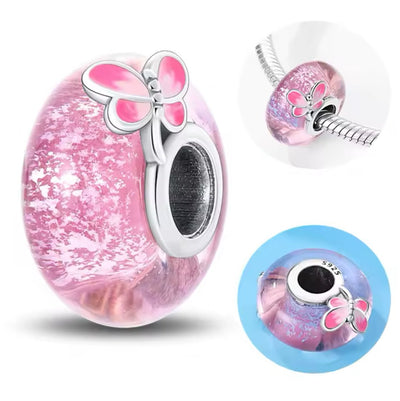Pink Murano Glass with Butterfly Charm - bellissi