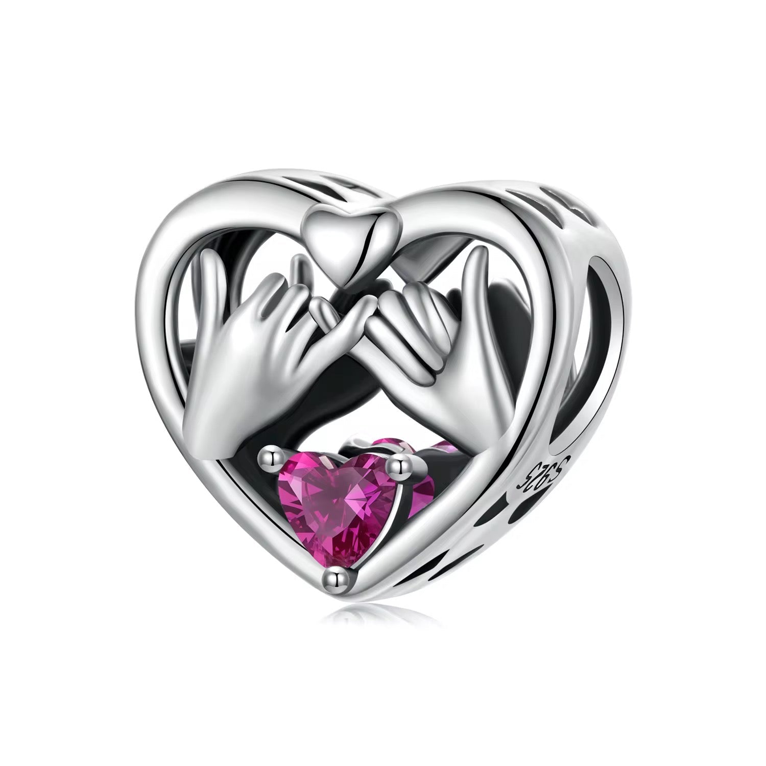 Pink Promise Heart Charm – Sterling Silver 925 Friendship & Love Bead - bellissi