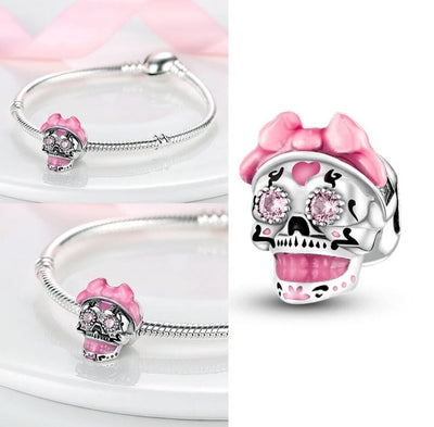 Pink Skull With Zirconia Eyes Bead Charm - bellissi
