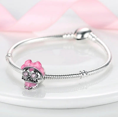Pink Skull With Zirconia Eyes Bead Charm - bellissi