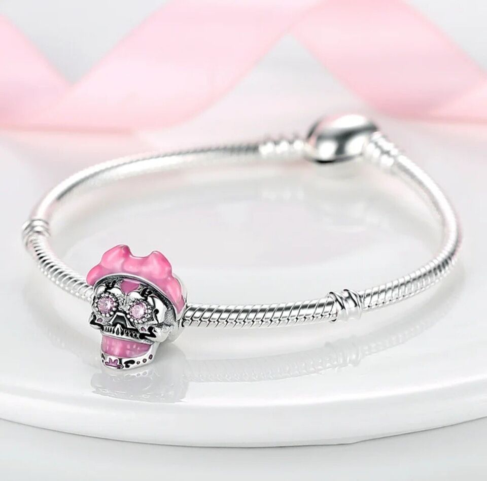 Pink Skull With Zirconia Eyes Bead Charm - bellissi