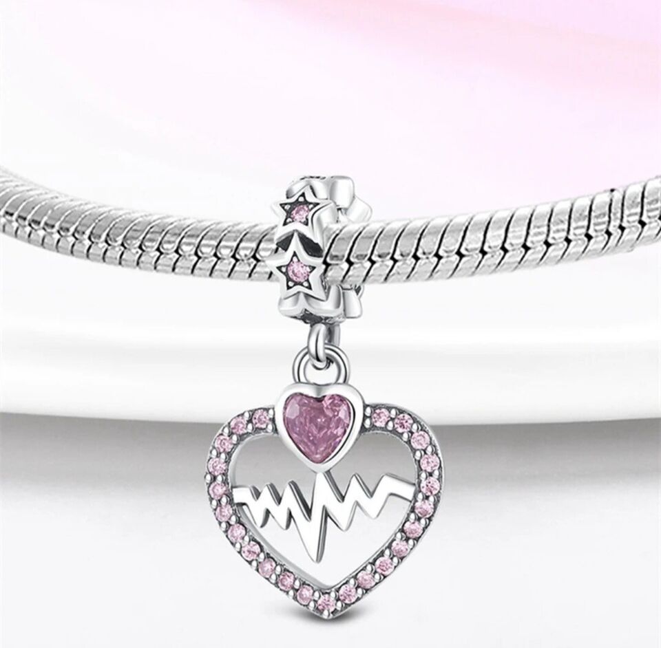 Pink Zirconia Heartbeat Dangle Charm - bellissi