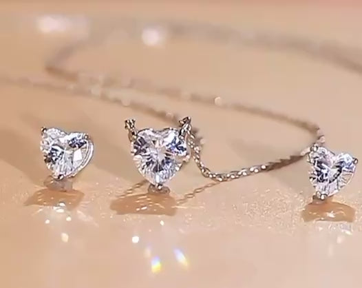 Shiny Cubic Zircon Heart Necklace & Earring
