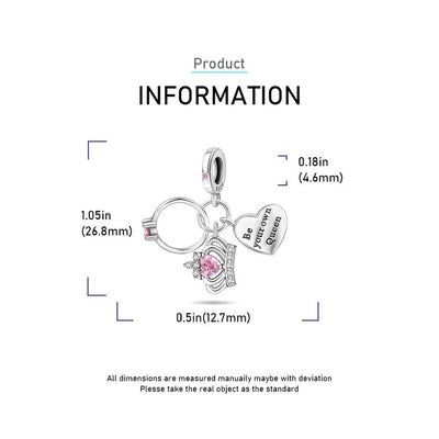 Queen Crown Heart & Ring Dangle Charm - bellissi