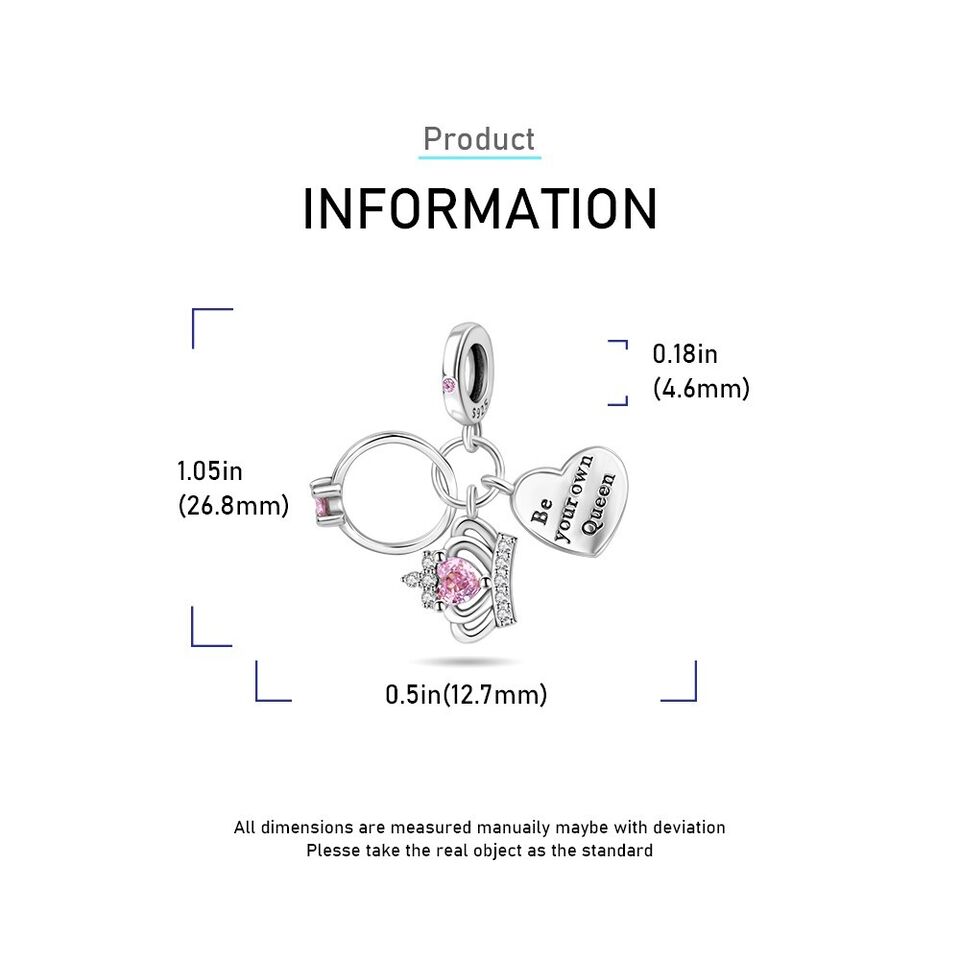 Queen Crown Heart & Ring Dangle Charm - bellissi