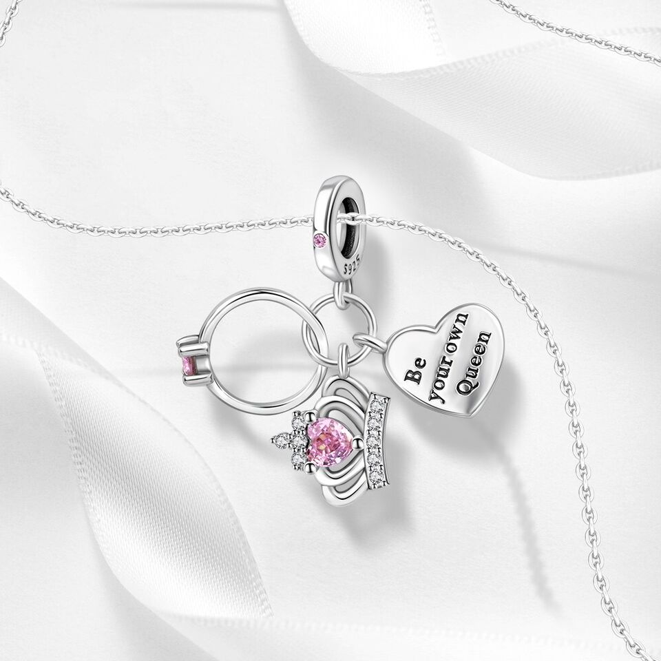 Queen Crown Heart & Ring Dangle Charm - bellissi