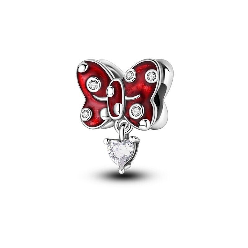 Red Bow With Zirconia Heart Charm - bellissi