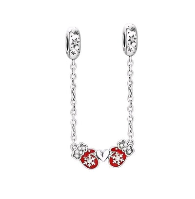 Red Gloves With Snowflake Safety Chain - bellissi