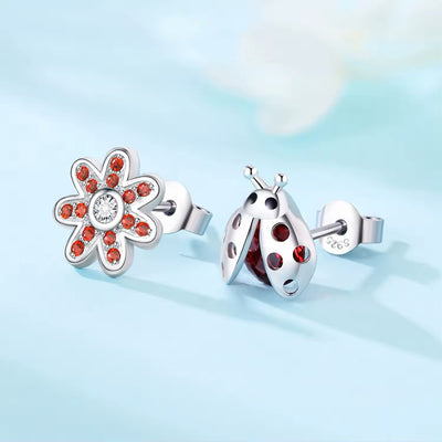 Red Ladybird & Flowers Stud Earrings - bellissi