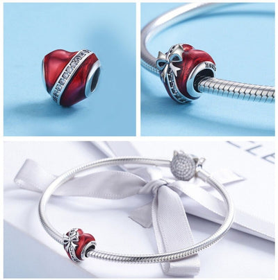 Red Love Heart With Zirconia Bow Charm - bellissi